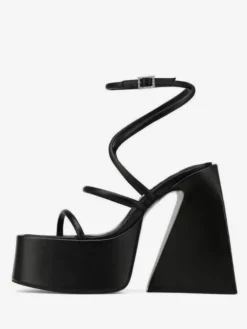 Sandales à talons blocs et plateforme bout carré chaussures de soirée à lanières