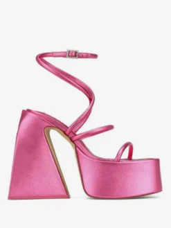 Sandales à talons blocs et plateforme bout carré chaussures de soirée à lanières