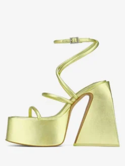 Sandales à talons blocs et plateforme bout carré chaussures de soirée à lanières