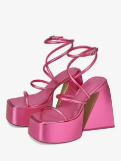 Sandales à talons blocs et plateforme bout carré chaussures de soirée à lanières