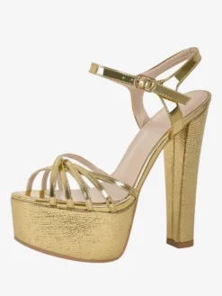 Sandales à talons chaussures femmes bout rond talons épais cuir PU