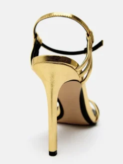 Sandales À Talons Dorées Sexy Bride À La Cheville Chaussures De Soirée