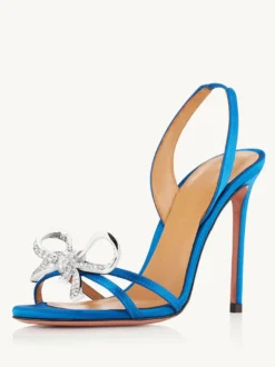 Sandales À Talons Hauts Aiguille Femmes Strass Nœud Chaussures De Soirée De Bal