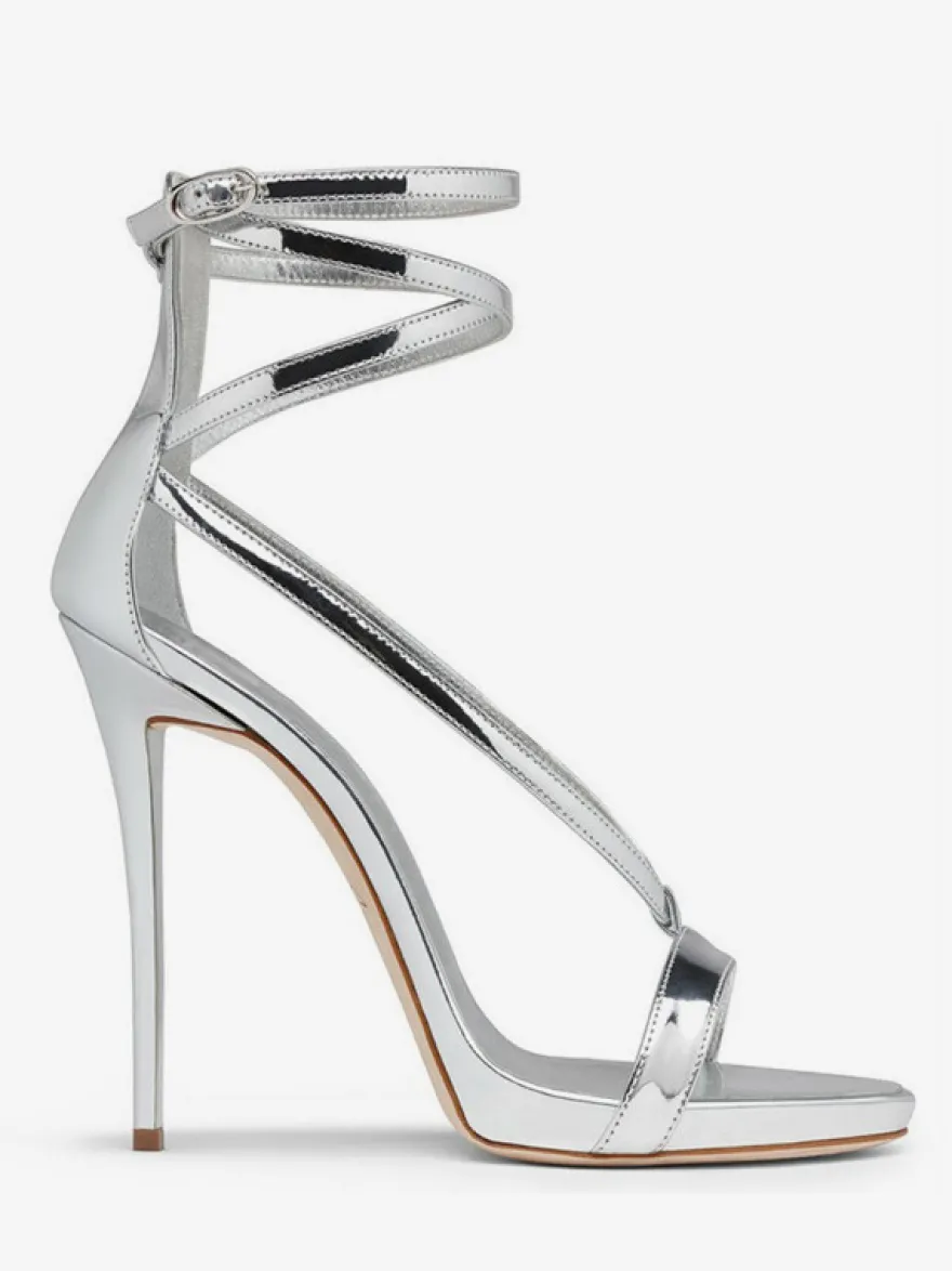 Sandales À Talons Hauts Argentées Chaussures De Soirée Bride Croisée Métallique