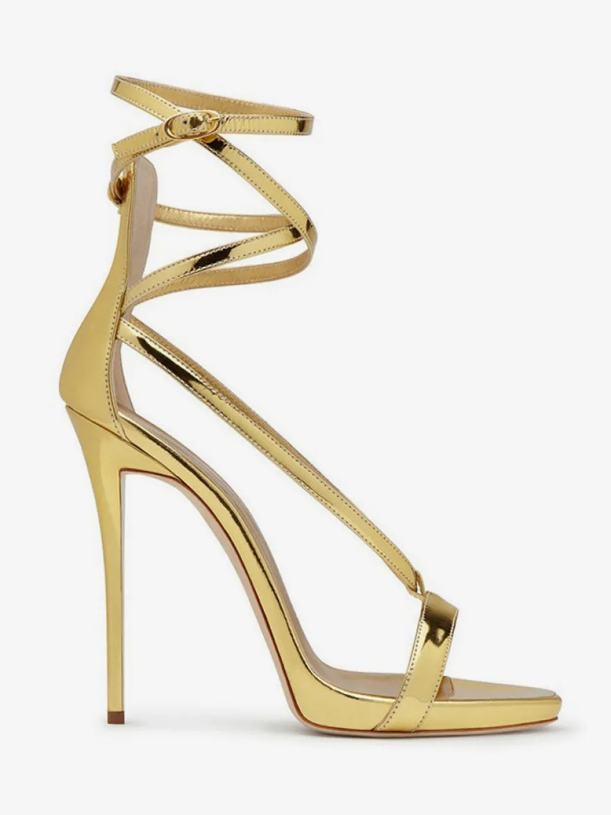 Sandales À Talons Hauts Argentées Chaussures De Soirée Bride Croisée Métallique