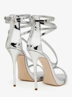 Sandales À Talons Hauts Argentées Chaussures De Soirée Bride Croisée Métallique