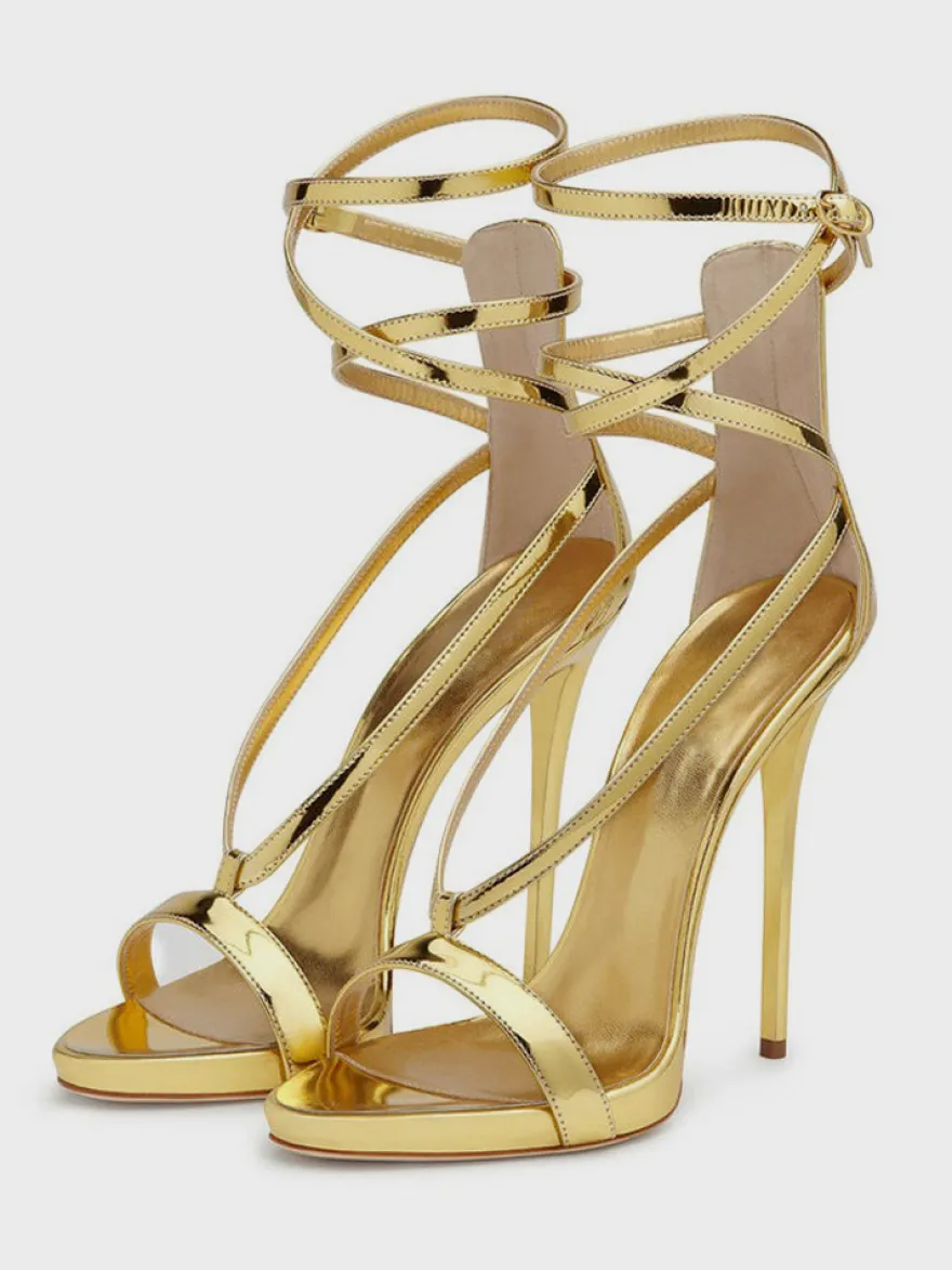 Sandales À Talons Hauts Argentées Chaussures De Soirée Bride Croisée Métallique