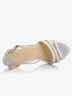 Sandales à talons hauts argentées pour femmes bout ouvert bride à la cheville chaussures de mariée