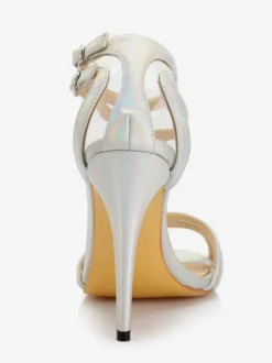 Sandales à talons hauts argentées pour femmes bout ouvert bride à la cheville chaussures de mariée
