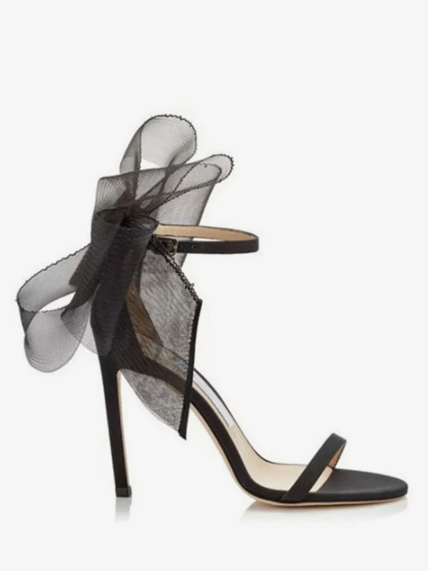 Sandales à Talons Hauts avec Bout Ouvert avec Noeud Unicolore