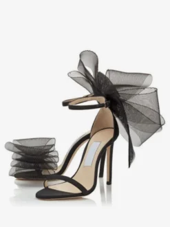 Sandales à Talons Hauts avec Bout Ouvert avec Noeud Unicolore