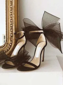 Sandales à Talons Hauts avec Bout Ouvert avec Noeud Unicolore