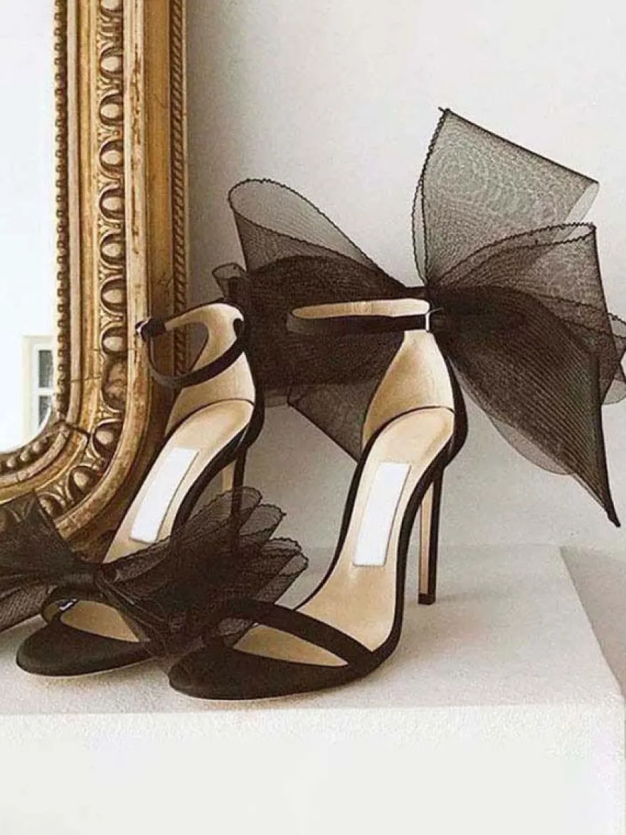 Sandales à Talons Hauts avec Bout Ouvert avec Noeud Unicolore