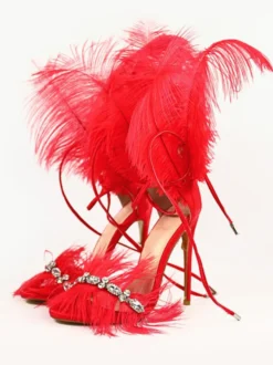 Sandales à talons hauts avec détail de plumes dorées et strass chaussures de bal de fin d'année