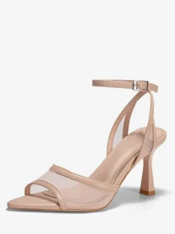 Sandales à talons hauts couleur chair en maille à bout ouvert et bride à la cheville pour femmes