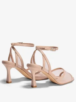 Sandales à talons hauts couleur chair en maille à bout ouvert et bride à la cheville pour femmes