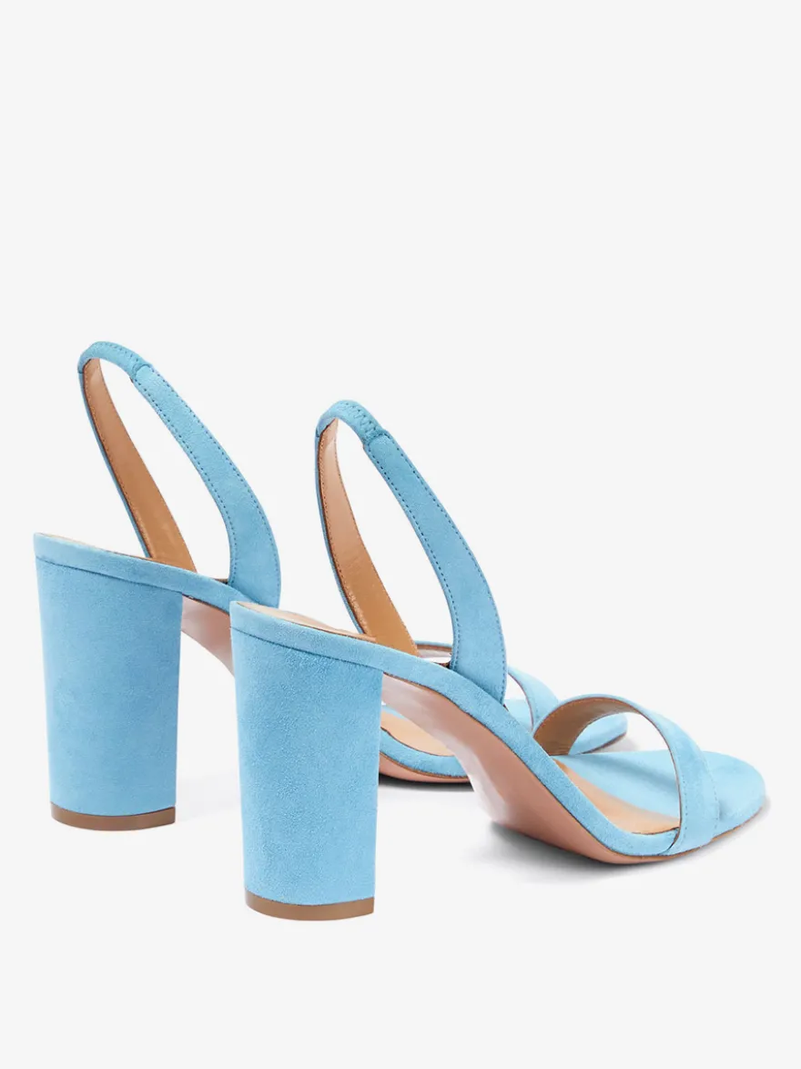 Sandales à talons hauts en daim bleu chaussures de bal à bride arrière et bout ouvert
