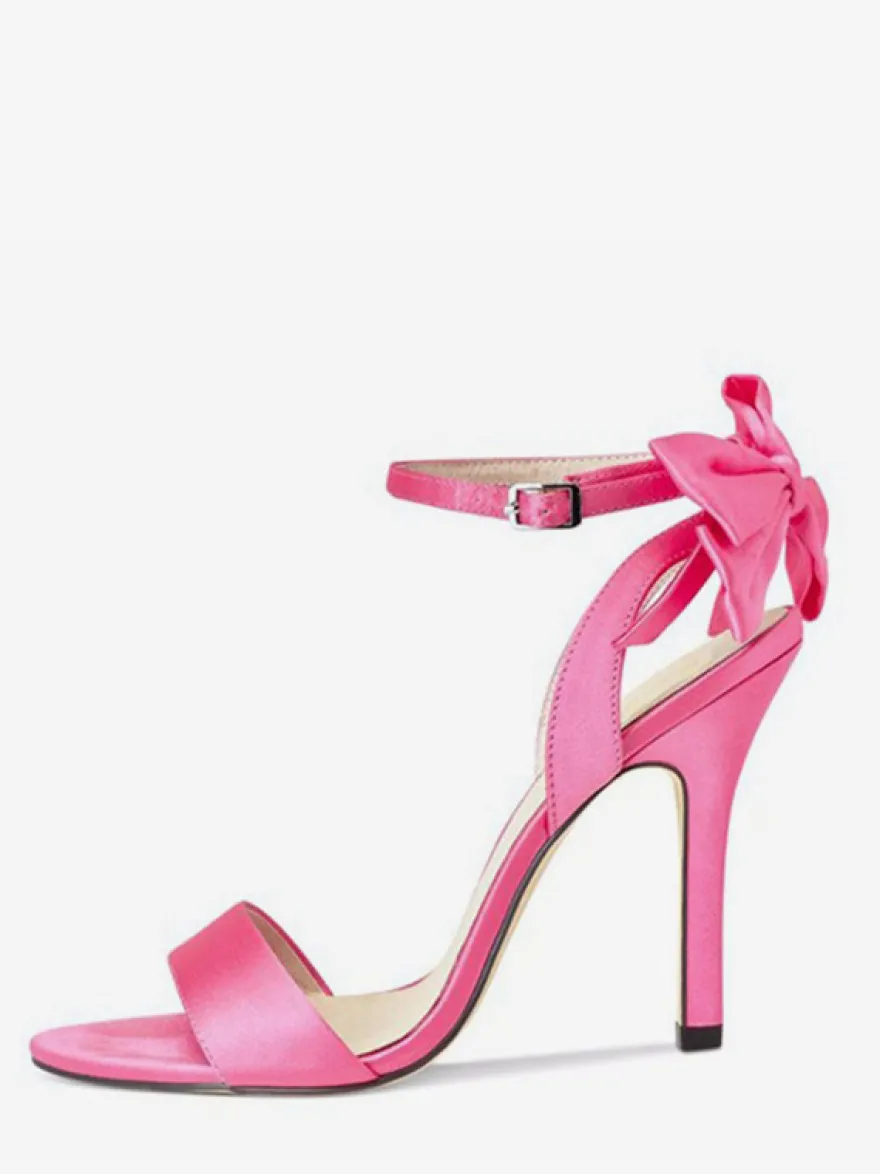 Sandales à talons hauts en satin avec nœud et bout ouvert chaussures de fête de mariage
