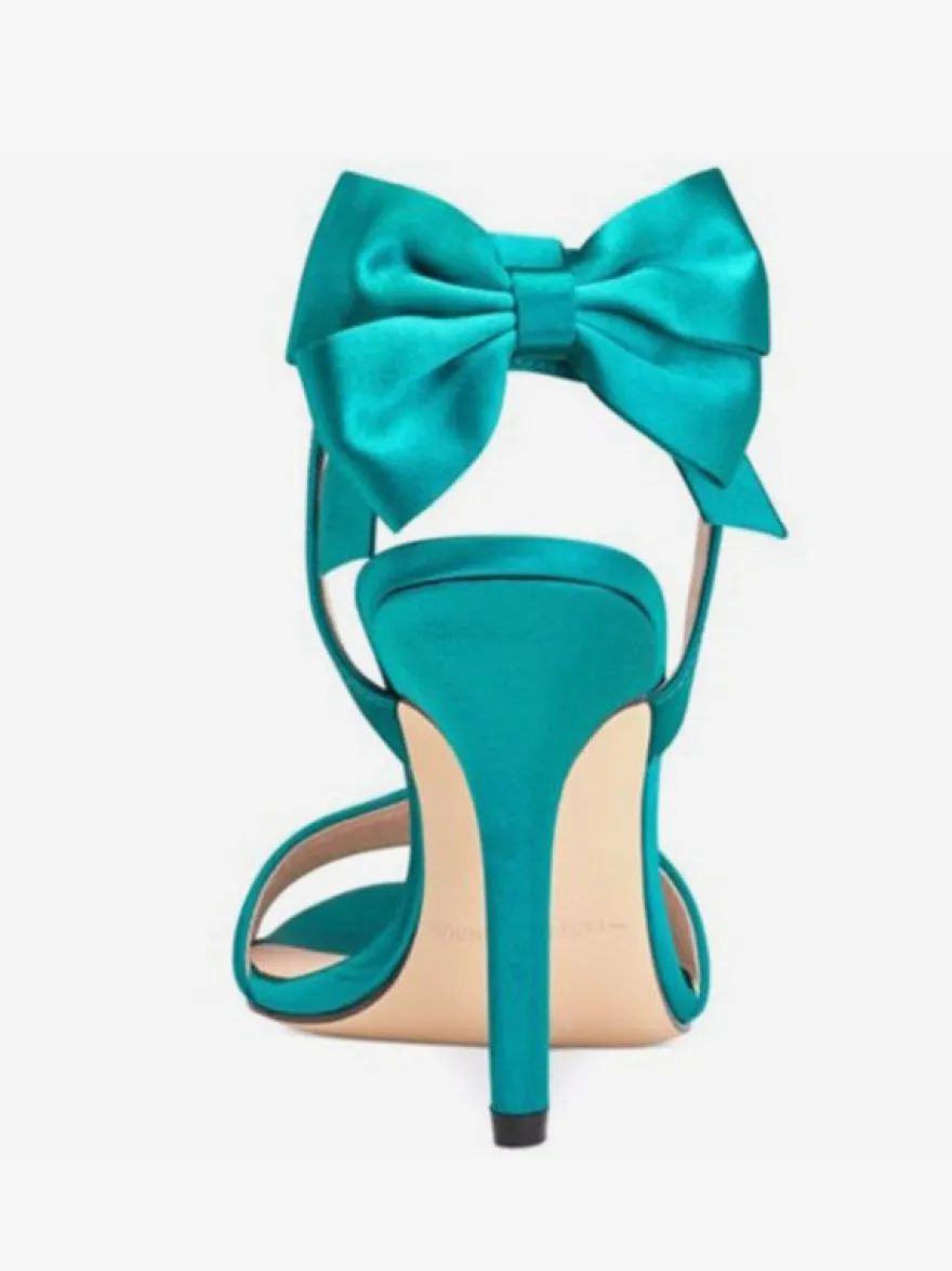 Sandales à talons hauts en satin avec nœud et bout ouvert chaussures de fête de mariage