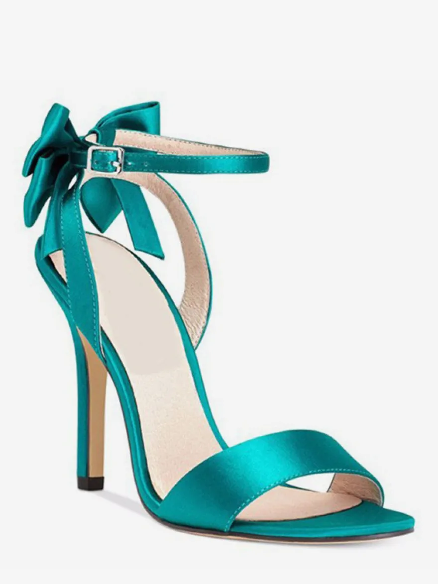 Sandales à talons hauts en satin avec nœud et bout ouvert chaussures de fête de mariage