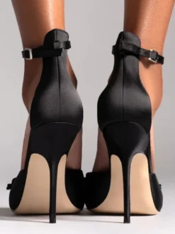 Sandales à talons hauts en satin bout ouvert bride à nœud à la cheville chaussures de soirée