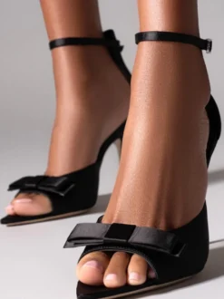 Sandales à talons hauts en satin bout ouvert bride à nœud à la cheville chaussures de soirée