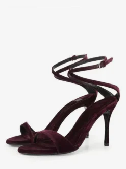 Sandales à talons hauts en velours à bout ouvert et croisées pour soirées