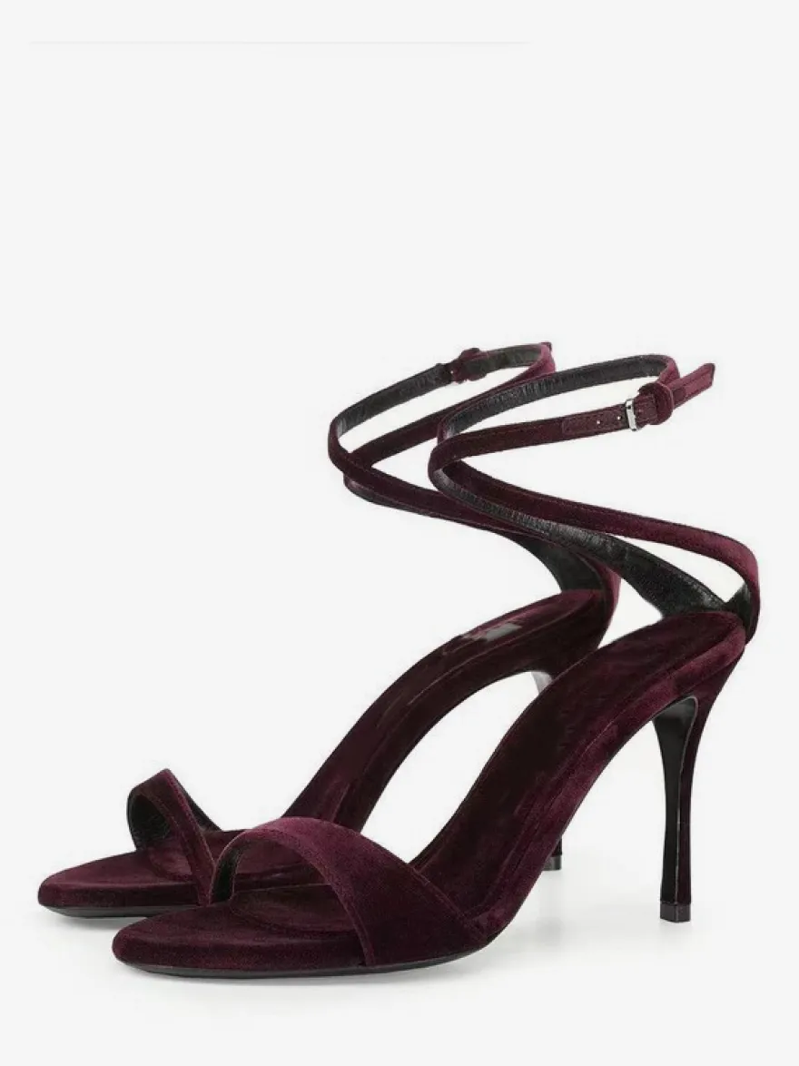 Sandales à talons hauts en velours à bout ouvert et croisées pour soirées