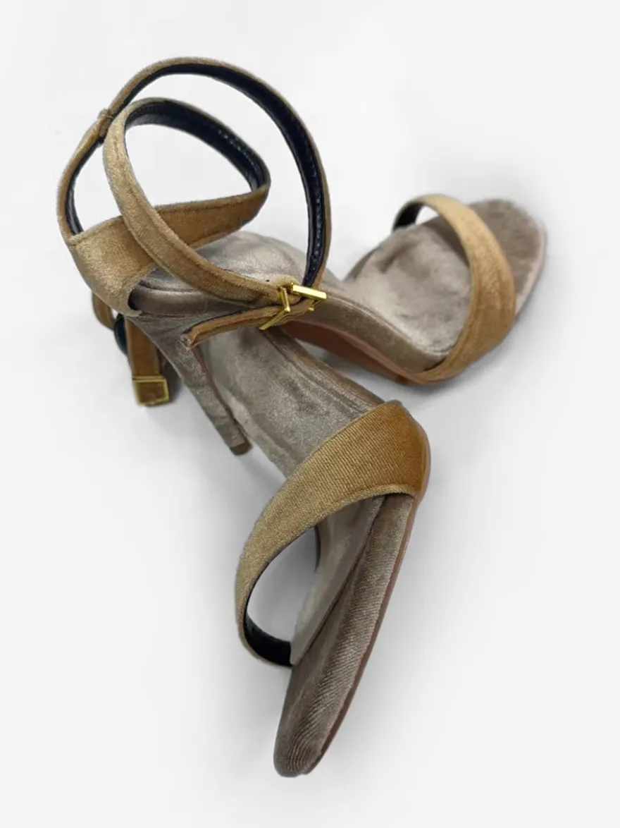 Sandales à talons hauts en velours à bout ouvert et croisées pour soirées