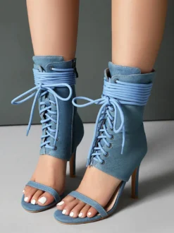 Sandales à talons hauts et bout ouvert à lacets pour femmes