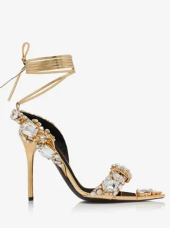 Sandales À Talons Hauts Lacet À Cheville Strass Chaussures De Bal Femmes De Soirée