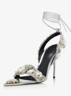 Sandales À Talons Hauts Lacet À Cheville Strass Chaussures De Bal Femmes De Soirée