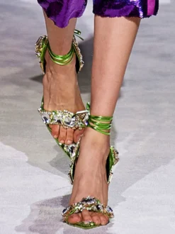 Sandales À Talons Hauts Lacet À Cheville Strass Chaussures De Bal Femmes De Soirée