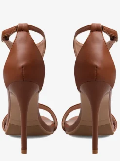 Sandales à talons hauts marron pour femmes bout ouvert talon aiguille en forme de T