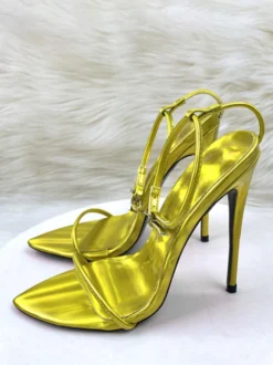 Sandales à talons hauts métalliques à bout ouvert et bride à la cheville pour chaussures de fête