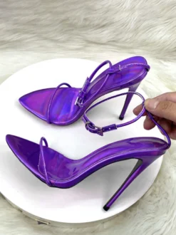 Sandales à talons hauts métalliques à bout ouvert et bride à la cheville pour chaussures de fête