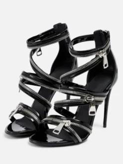 Sandales à talons hauts noires chaussures femme à lanières avec fermeture éclair
