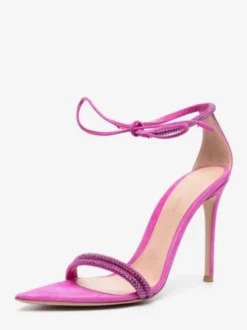Sandales à talons hauts noires à bout ouvert et strass avec bride cheville