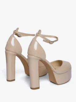 Sandales à talons hauts nude à plateforme et bout ouvert avec bride à la cheville pour soirées et bals de fin d'année
