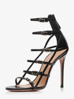 Sandales à talons hauts pour femmes bout ouvert boucles détail lanières chaussures