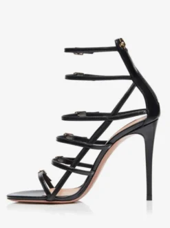 Sandales à talons hauts pour femmes bout ouvert boucles détail lanières chaussures