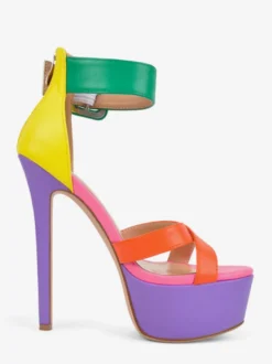 Sandales à talons hauts pour femmes plateforme colorée bout ouvert bride cheville et boucle