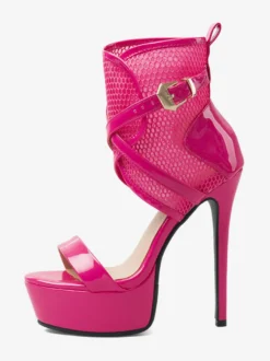 Sandales à talons hauts pour femmes plateforme en maille bout ouvert bride cheville