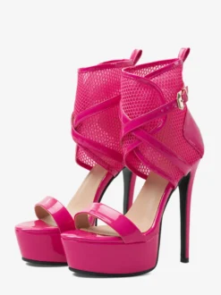 Sandales à talons hauts pour femmes plateforme en maille bout ouvert bride cheville