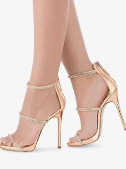Sandales à talons hauts pour femmes ornées de strass et de brides à talons aiguilles chaussures de soirée