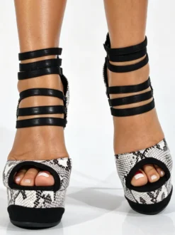 Sandales à talons hauts pour femmes bout ouvert plateforme motif serpent talons aiguilles