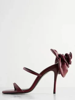 Sandales à talons hauts pour femmes bout ouvert lanières détail floral chaussures de fête