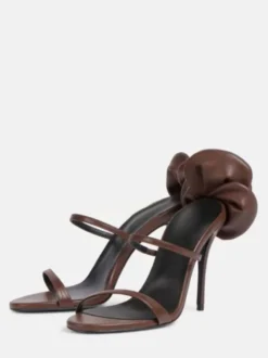Sandales à talons hauts pour femmes bout ouvert lanières détail floral chaussures de fête