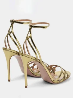 Sandales À Talons Hauts Sexy Femme Chaussures De Soirée Dorées Bride Croisée Métallisées