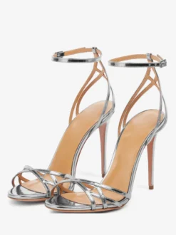 Sandales À Talons Hauts Sexy Femme Chaussures De Soirée Dorées Bride Croisée Métallisées